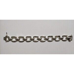 Silver Rectangular Curb Link, Horseshoe Link, Silver 925 Bracelet